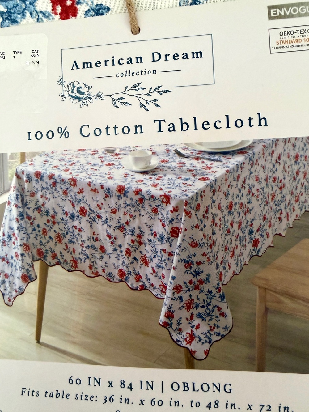 Floral Cotton Tablecloth - Red & Blue Americana - Picture 3 of 7